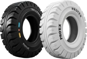 Ban Trelleborg XP1000 hitam dan Protex putih non-marking